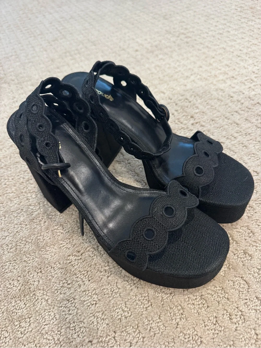 Larroude Dolly Broderie Sandal in Black Raffia